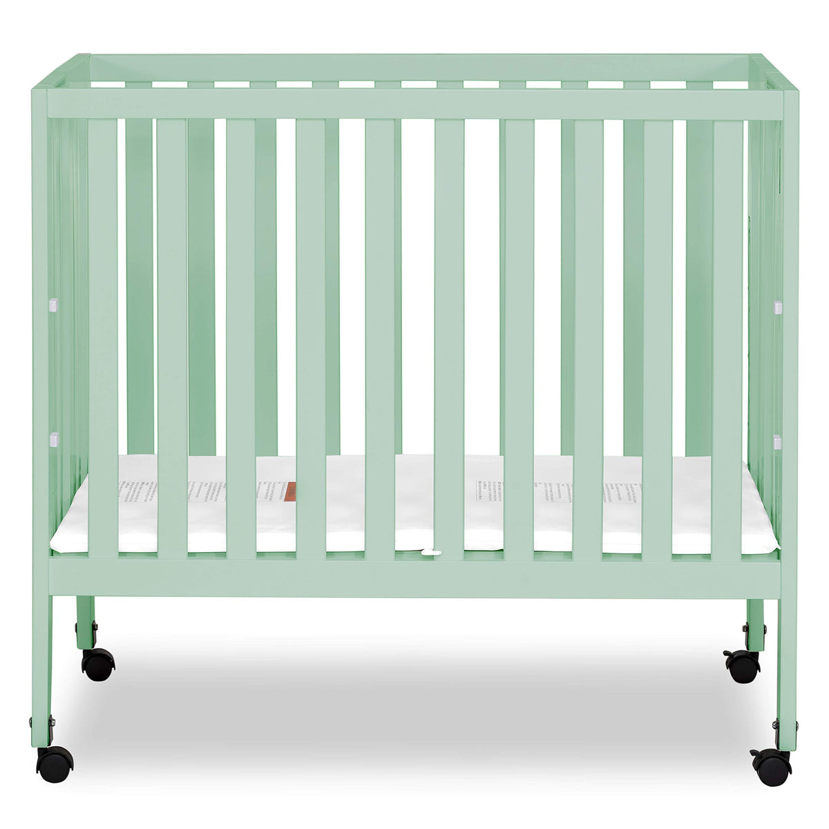 Dream On Me Jett Mini Folding Baby Crib in Pebble Grey, GreenGuard Gold & BSA, Lightweight & Portable, Patented Flat Folding System, Small Spaces & Travel, 1.5” Mattress Pad, 3 Heights, Safe Wheels