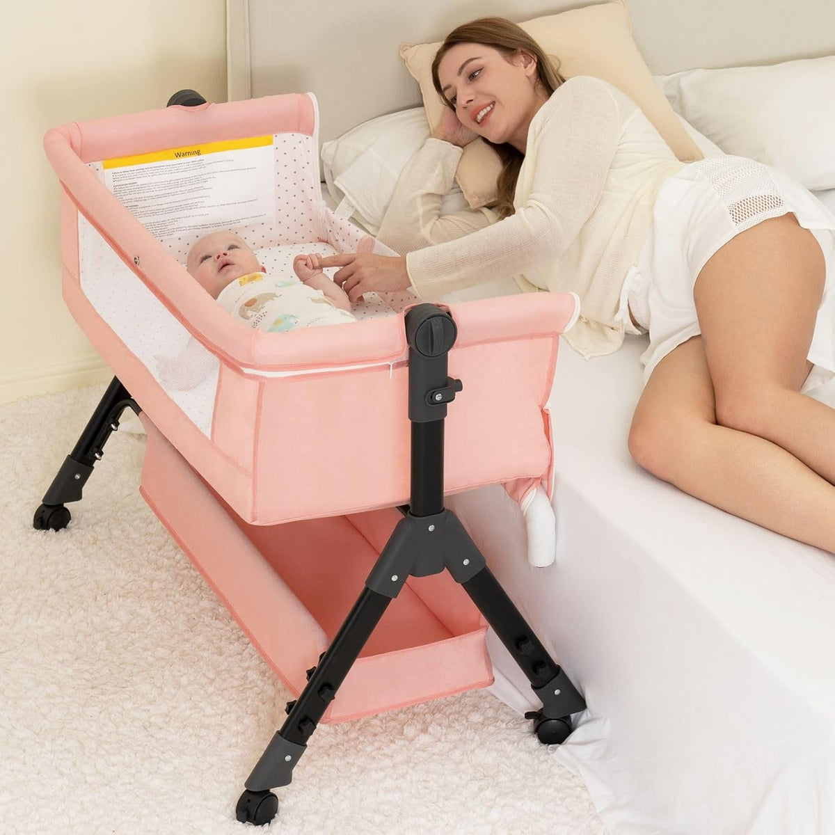 BCOL Baby Bassinet, Bedside Bassinet for Baby, 3 in 1 Bassinet Bedside Sleeper with Wheels, Mosquito Net, Adjustable Easy Folding Portable Bed for Infant Newborn (Dark Grey)
