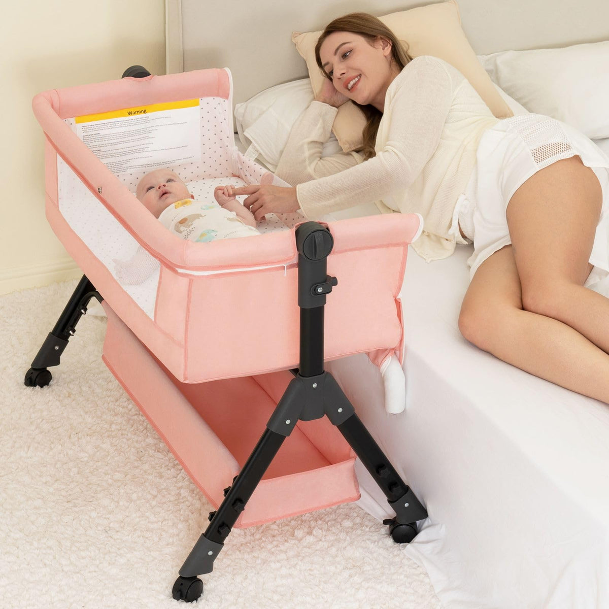 BCOL Baby Bassinet, Bedside Bassinet for Baby, 3 in 1 Bassinet Bedside Sleeper with Wheels, Mosquito Net, Adjustable Easy Folding Portable Bed for Infant Newborn (Dark Grey)