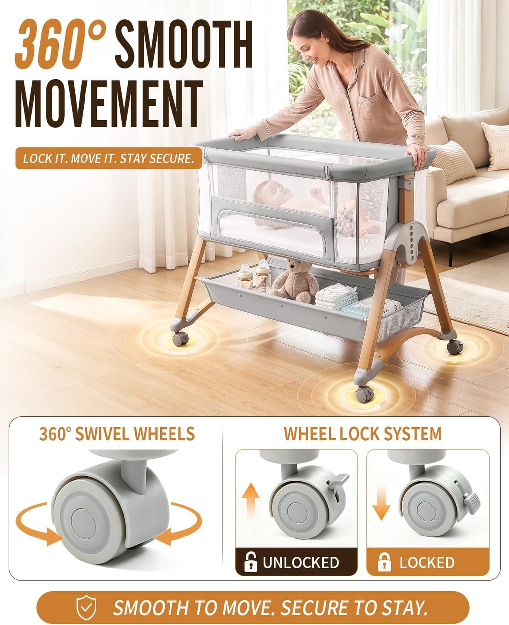 5 in 1 Bedside Bassinet Baby Bassinet, Rocking Bassinet for Baby