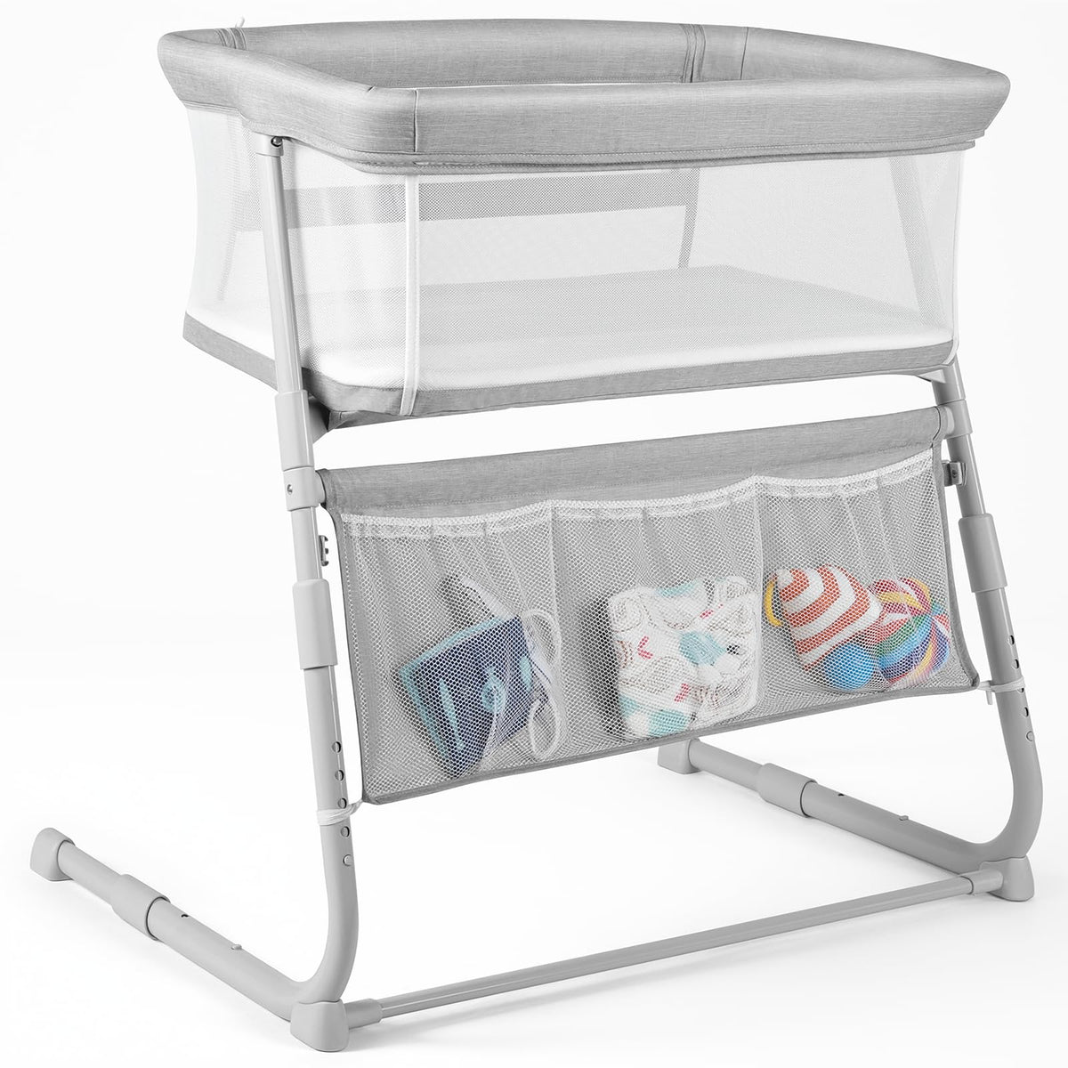 Cowiewie Bassinet Bedside Sleeper,Baby Bassinet Slides Over Bed,5-Position Height Adjustment & Breathable All-Mesh Wall Bedside Bassinet for Baby,Space-Saving Bedside Crib, Height(37.4-41.3") (Pink)