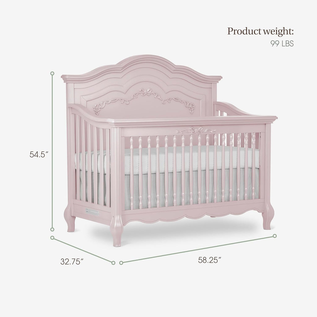 Evolur Aurora 5-in-1 Convertible Full Size Baby Crib, Blush Pink