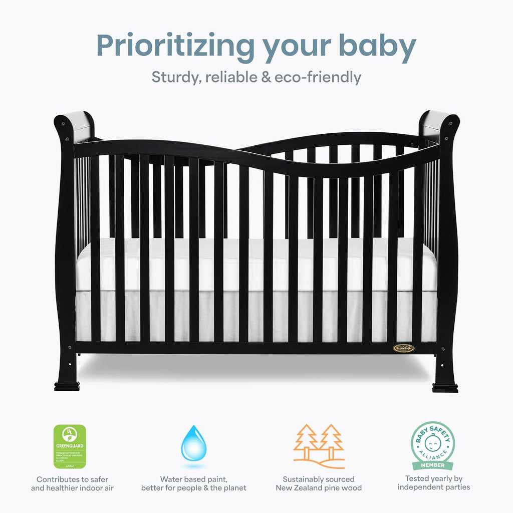 Dream On Me Violet 7-in-1 Crib to Full Size Bed, GREENGUARD Gold, Black
