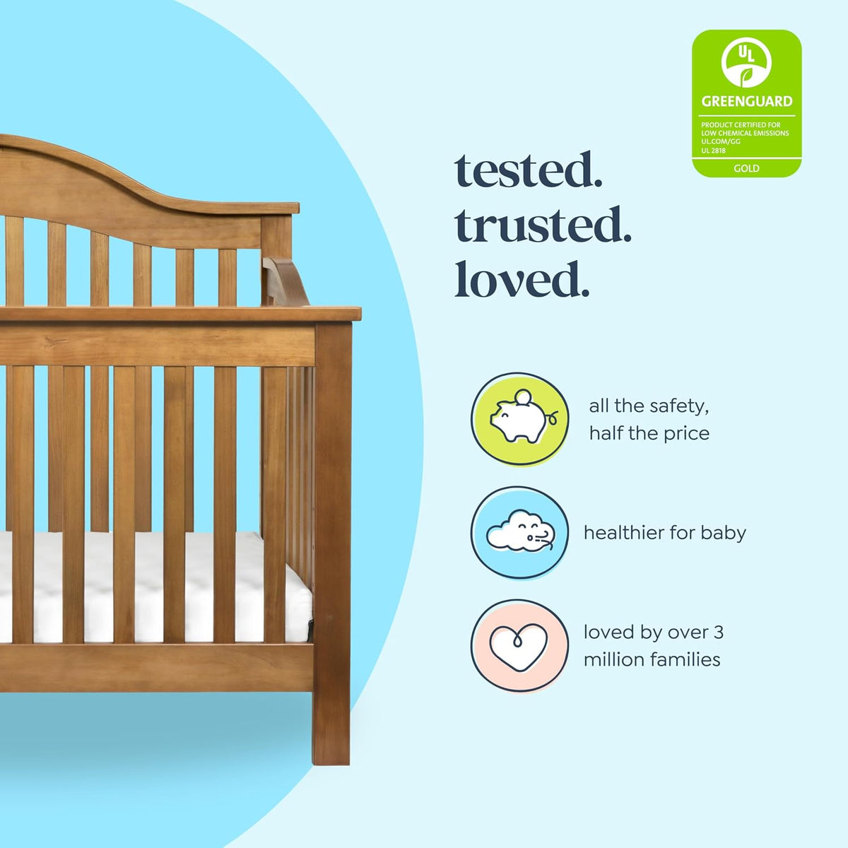DaVinci Jayden 4-in-1 Convertible Crib, GREENGUARD Certified, Chestnut