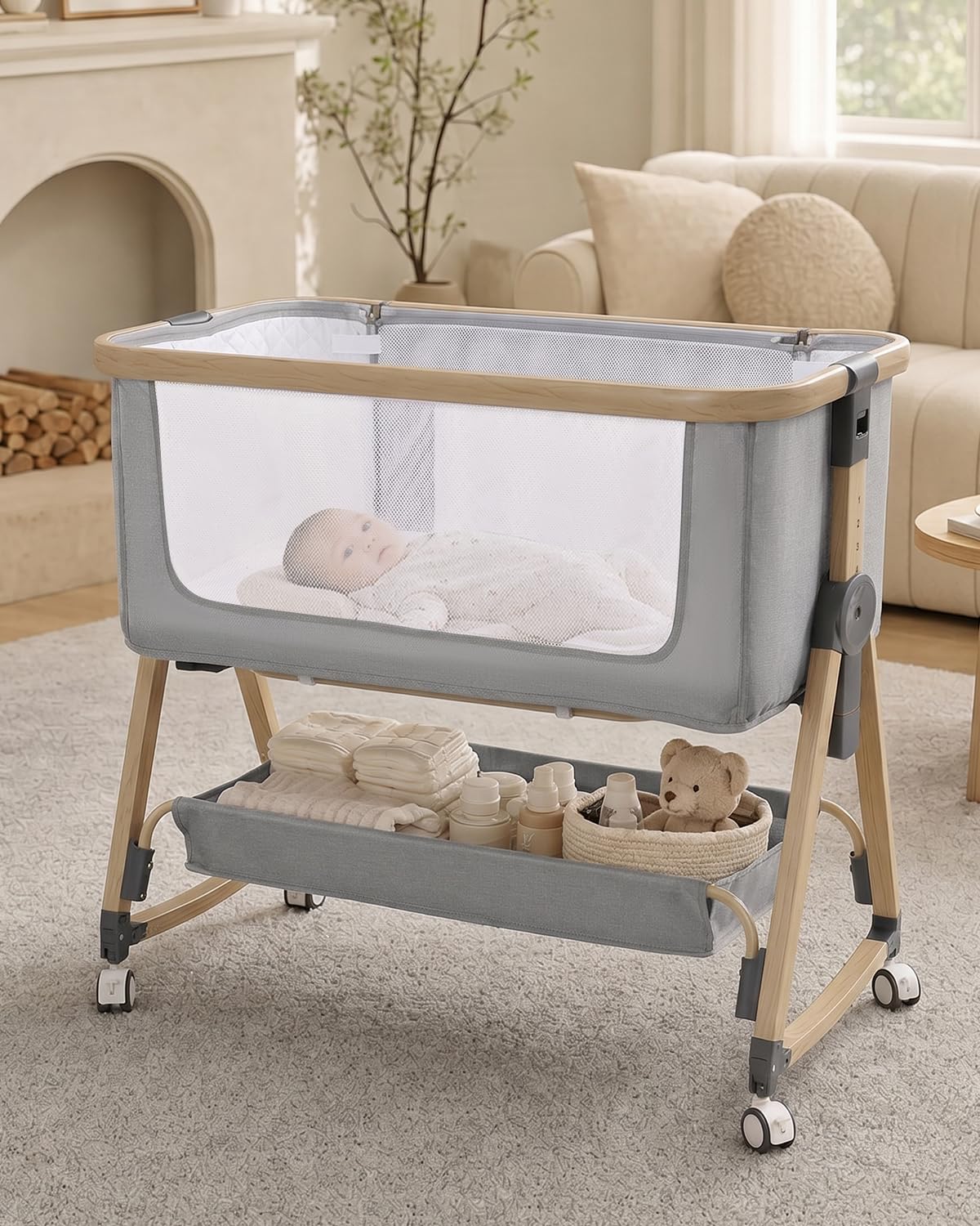 Baby Bassinet, Adjustable Height Bedside Bassinet for Baby