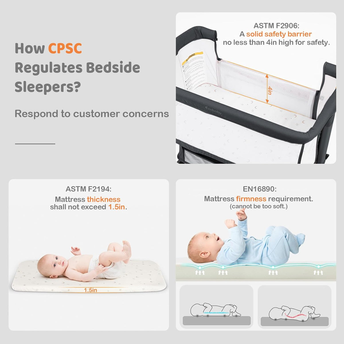 Ezebaby Bedside Bassinet for Baby, Portable Baby Bassinet Bedside Sleeper