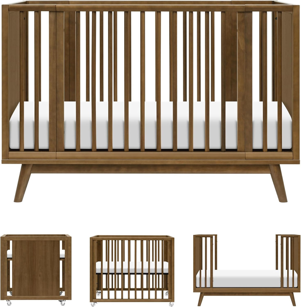 Babyletto Palma 8-in-1 Convertible All-Stages® Bassinet to Full-Size Crib in Natural Walnut, Greenguard Gold & FSC Certified, Portable & Adjustable with Select Conversion kit and Pads Included