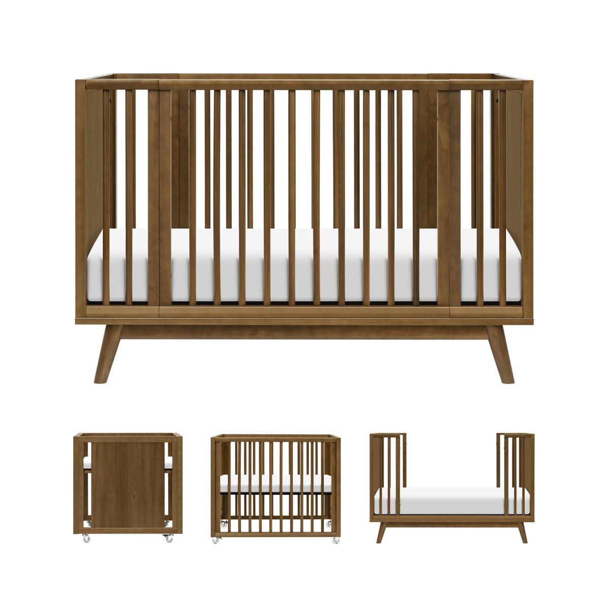 Babyletto Palma 8-in-1 Convertible All-Stages® Bassinet to Full-Size Crib in Natural Walnut, Greenguard Gold & FSC Certified, Portable & Adjustable with Select Conversion kit and Pads Included