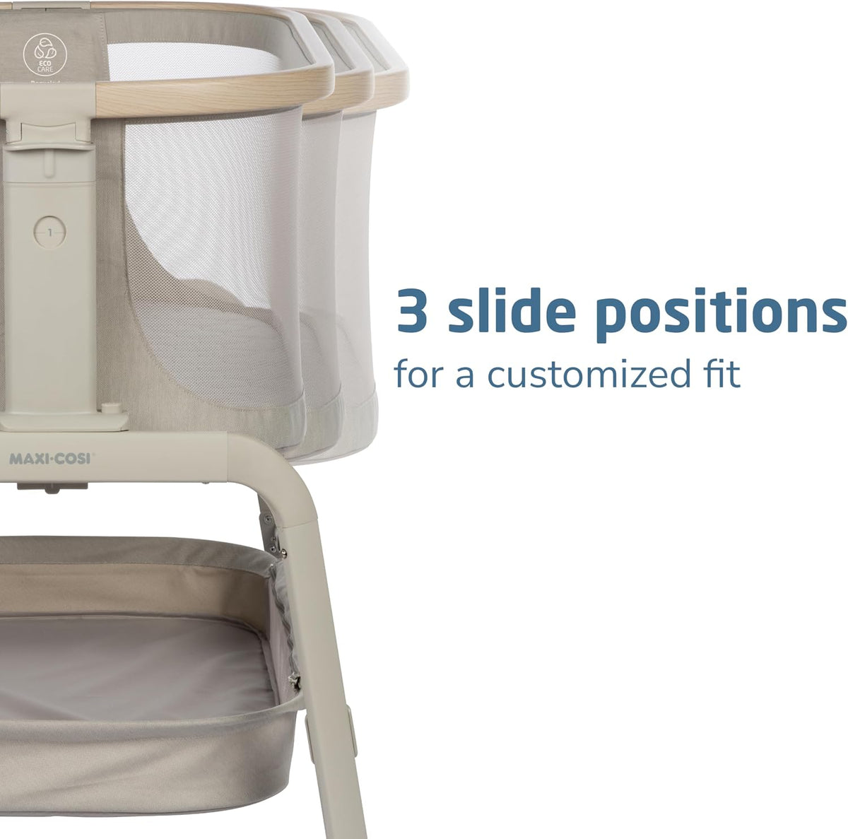 Maxi-Cosi Iora Baby Bassinets Bedside Sleeper, Portable Bassinet, Infant Bedside Sleeper Crib, Height Adjustable, Breathable Mesh, Large Storage Basket, Classic Oat