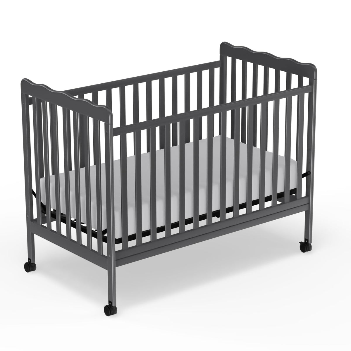 Baby Crib, 3-in-1 Convertible Crib Wood Full Size Toddler Bed with Locking Wheels for Nursery Furniture, Non-Toxic Finish (Black)