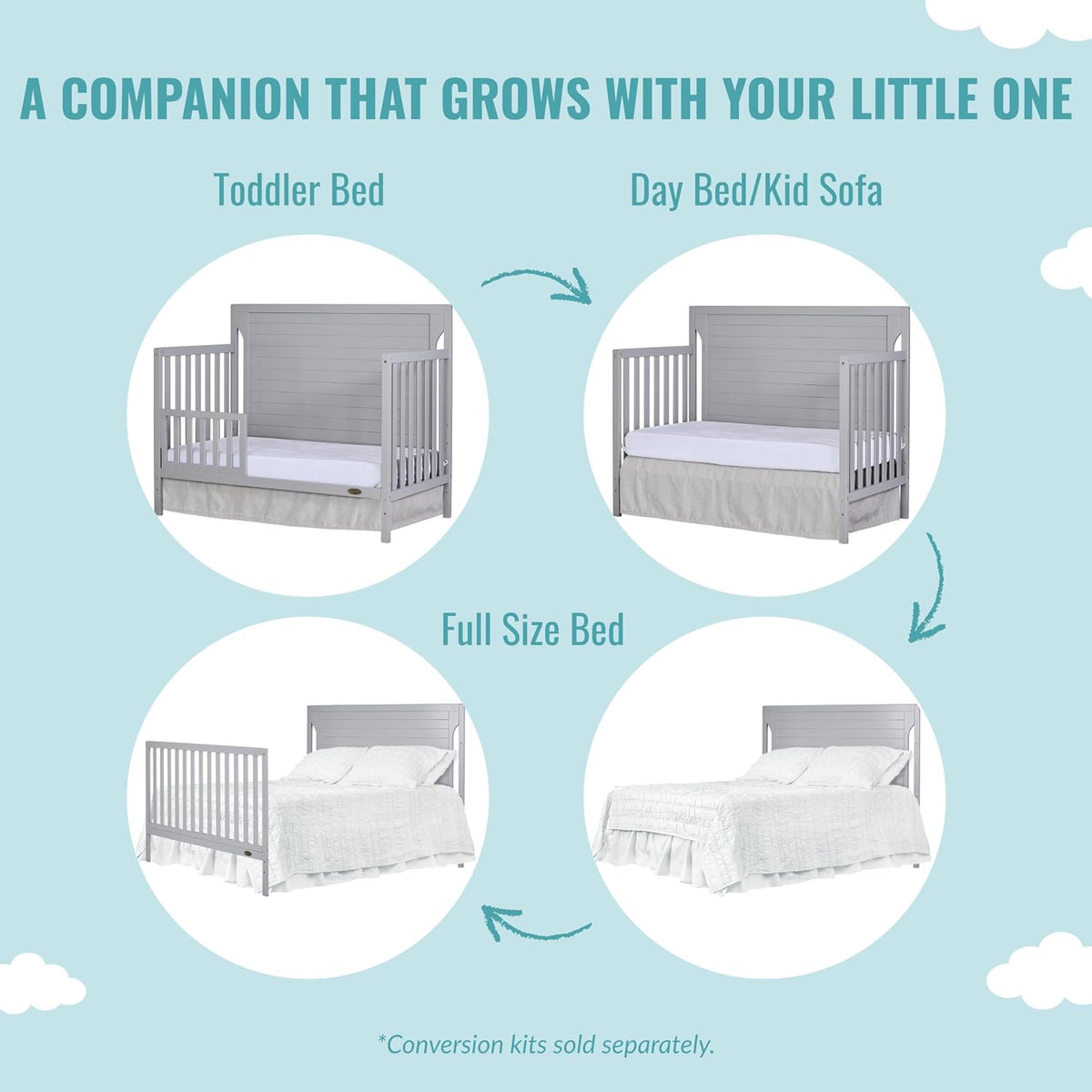 Dream On Me Cape Cod 5-In-1 Convertible Crib In Pebble Grey, Greenguard Gold And JPMA Certified, Built Of Sustainable New Zealand Pinewood, 3 Mattress Height Positions