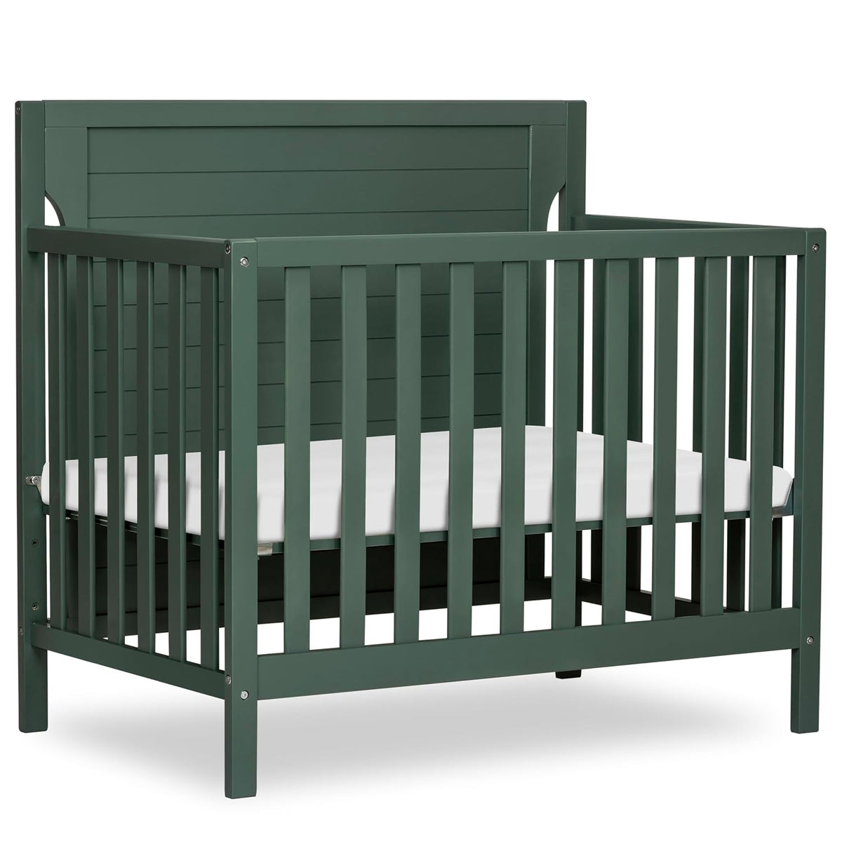 Dream On Me Bellport 4-in-1 Convertible Mini Baby Crib, Compact Design in Safari Green, GreenGuard Gold & BSA, Non-Toxic, Pinewood, Converts to Mini Daybed & Twin Bed, 1″ Mattress Pad