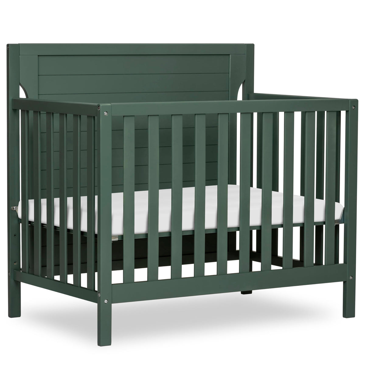 Dream On Me Bellport 4-in-1 Convertible Mini Baby Crib, Compact Design in Safari Green, GreenGuard Gold & BSA, Non-Toxic, Pinewood, Converts to Mini Daybed & Twin Bed, 1″ Mattress Pad