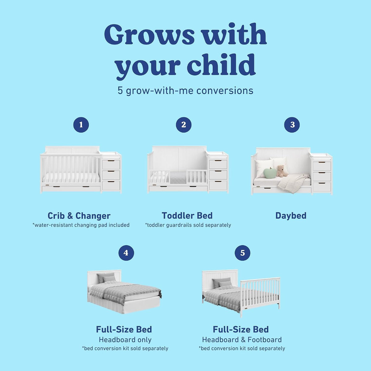 Graco Hadley 5-in-1 Convertible Crib & Changer, White