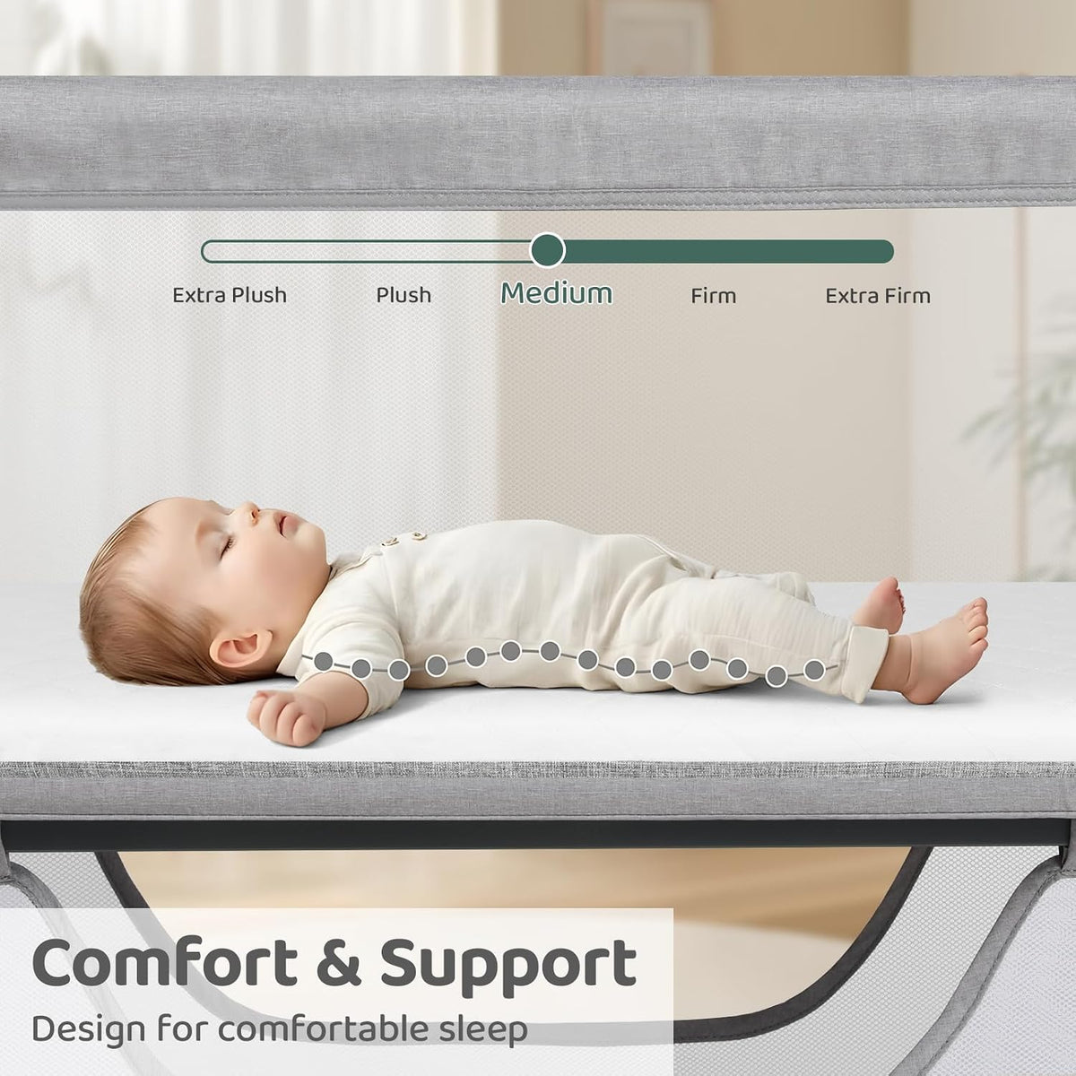 Cowiewie Bassinet Bedside Sleeper, Breathable and Adjustable, Light Grey