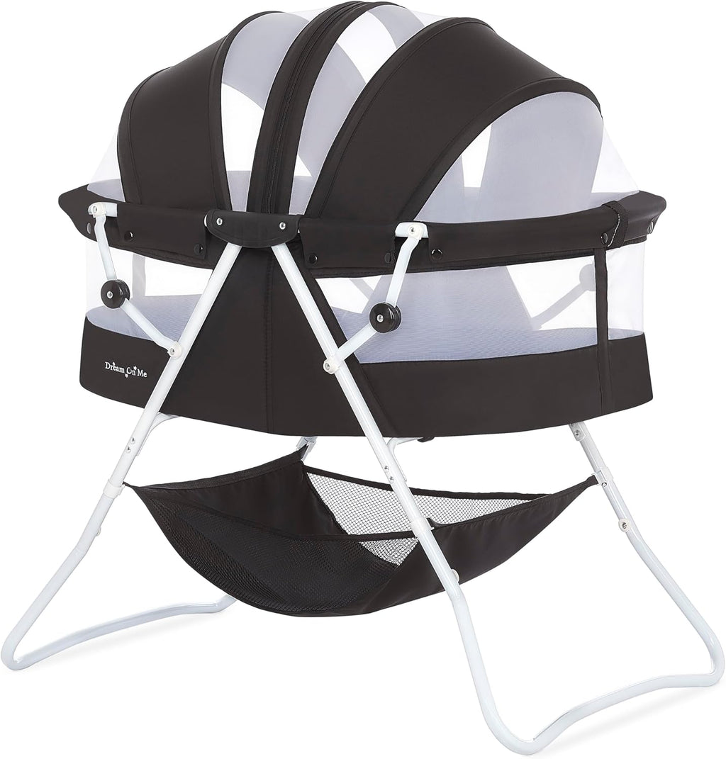 Dream On Me Karley Portable Infant Bassinet, Double Mesh Canopy, Black