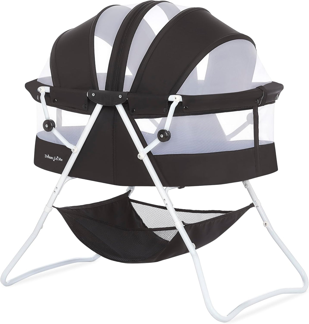 Dream On Me Karley Portable Infant Bassinet, Double Mesh Canopy, Black