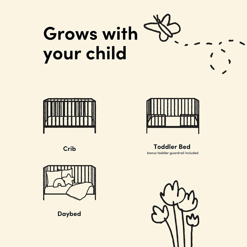 Storkcraft Sicily 3-in-1 Convertible Crib with Guardrail, Frosted Oat