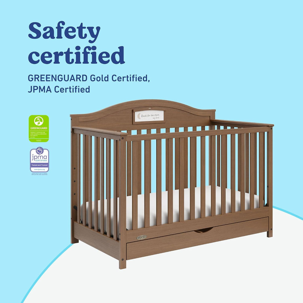 Graco Story 5-in-1 Convertible Crib with Drawer, Hazelnut