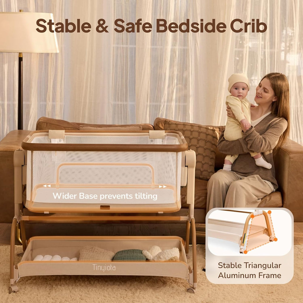 Tinyiota 3 in 1 Baby Bassinet,Rocking Bedside Crib Sleeper for Newborns