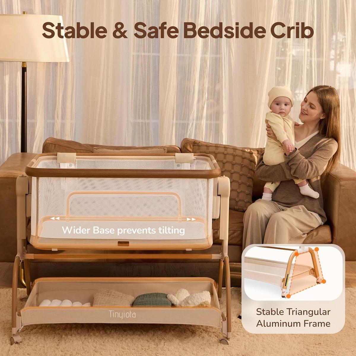 Tinyiota 3 in 1 Baby Bassinet,Rocking Bedside Crib Sleeper for Newborns