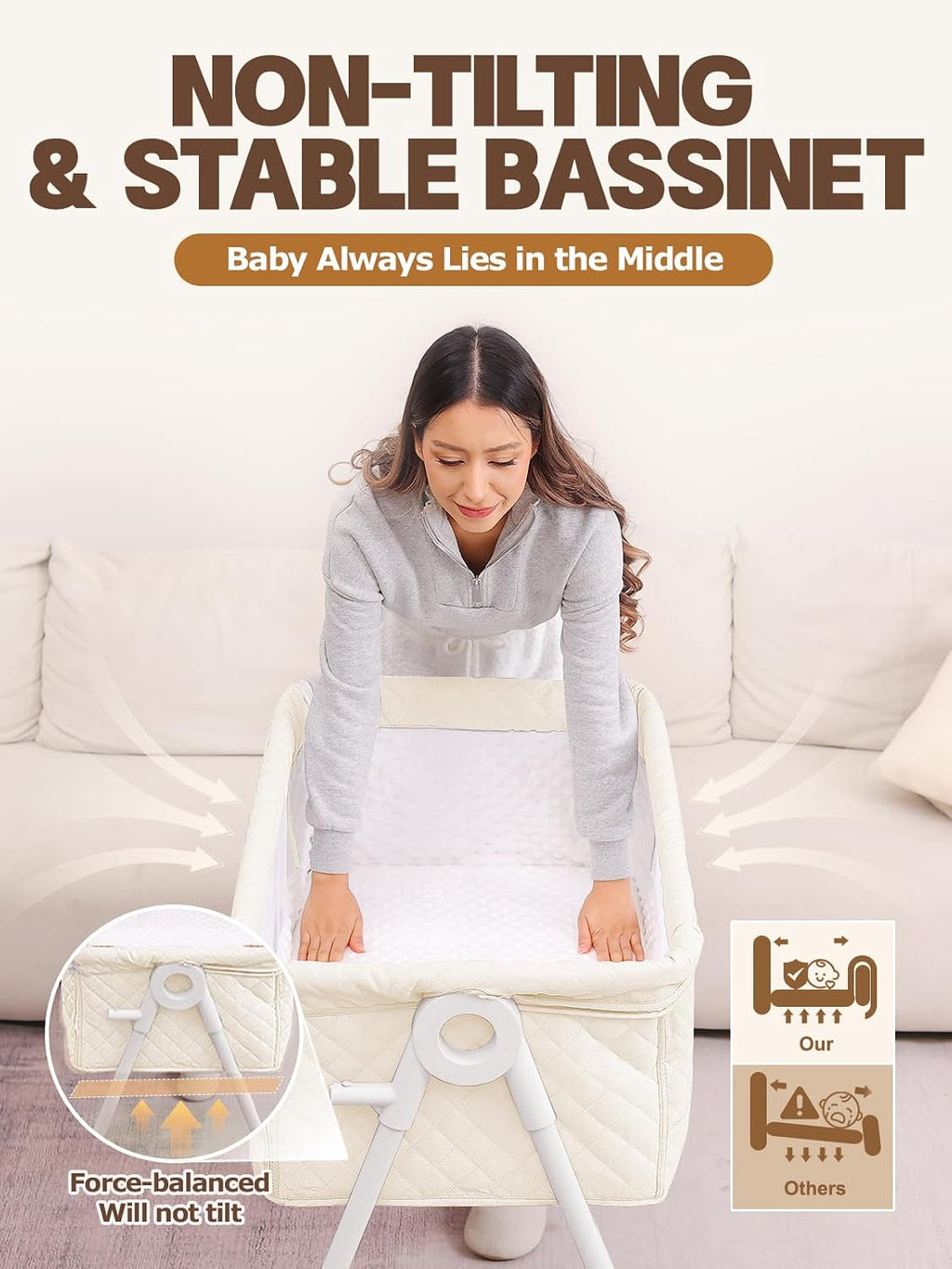 Baby Bassinet Bedside Sleeper Safety Bassinets wigh Crib Sheet and Wheels