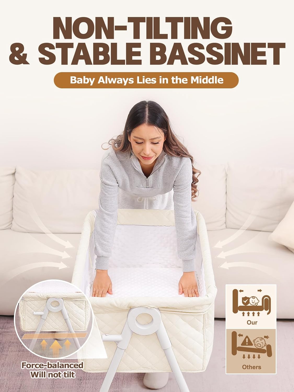 Baby Bassinet Bedside Sleeper Safety Bassinets wigh Crib Sheet and Wheels
