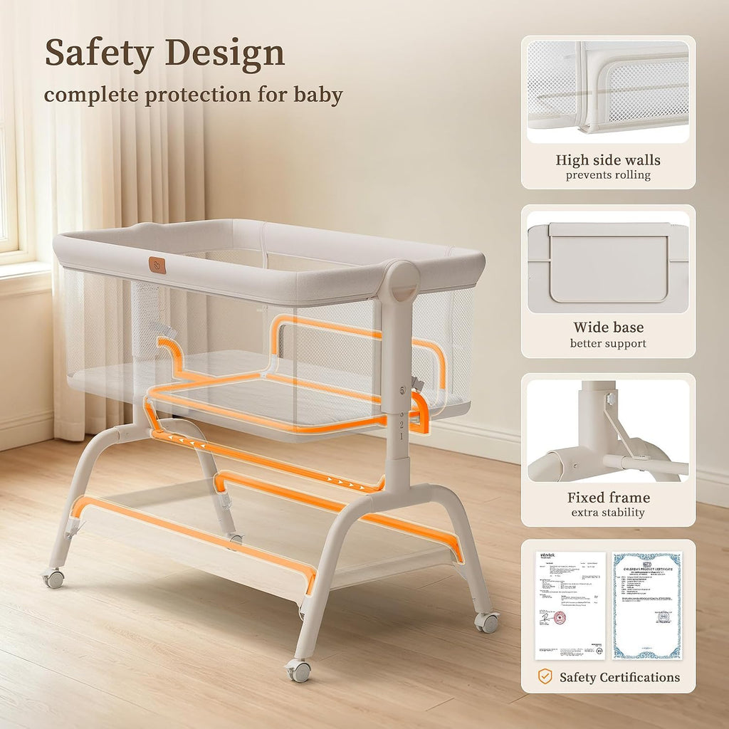 BabyBond Bassinet Bedside Crib, Stable & Safe, Anti-Reflux for Newborn