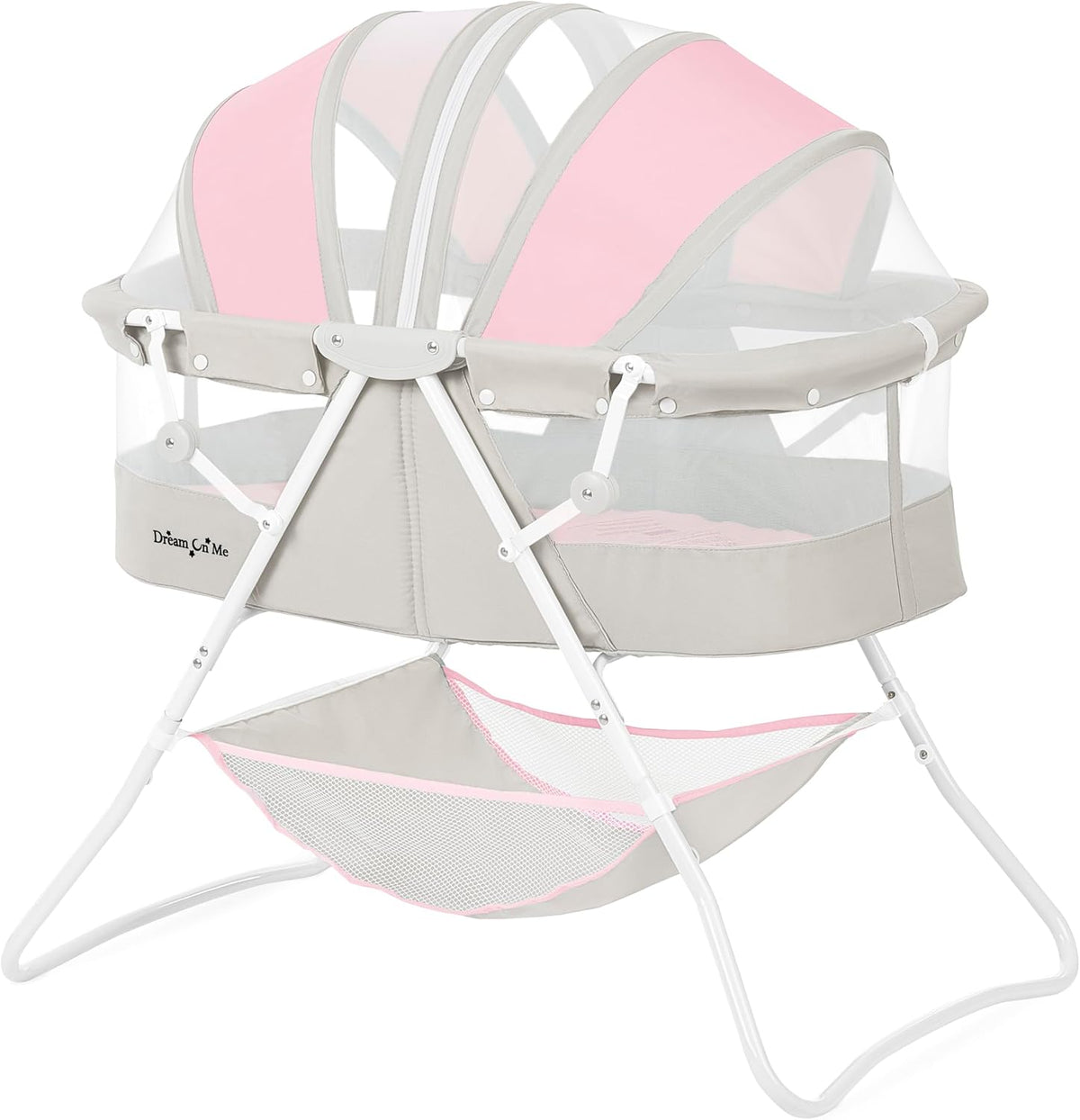 Dream On Me Karley Portable Infant Bassinet, Double Mesh Canopy, Grey and Pink