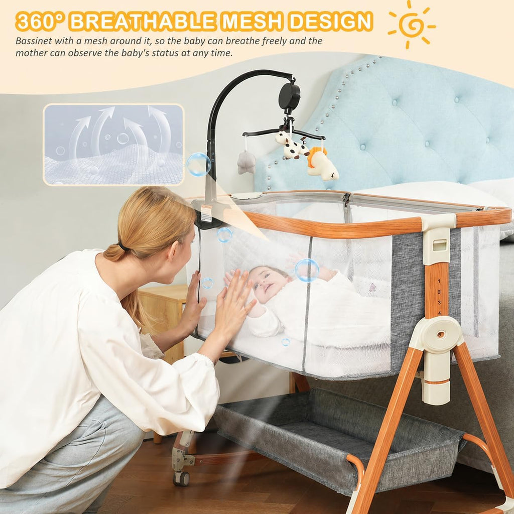 BLBBLBGDD 3 in 1 Bassinet, Baby Bassinets Bedside Sleeper with Musical Toy