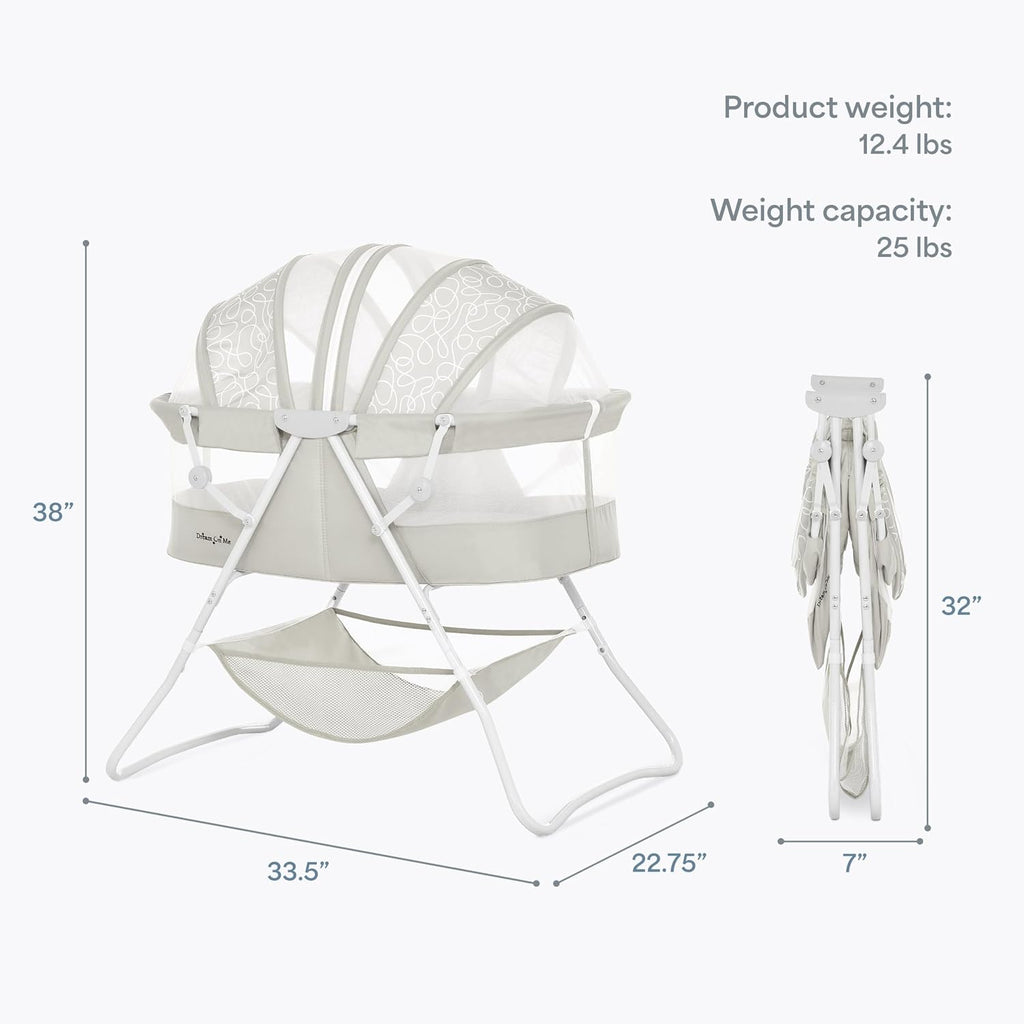 Dream On Me Karley Portable Infant Bassinet, Double Mesh Canopy, Cool Grey