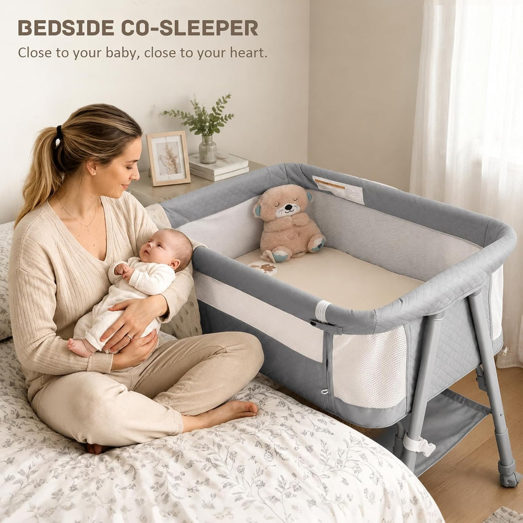 3-in-1 Baby Bassinet Bedside Sleeper for Newborn, Baby Crib Grey
