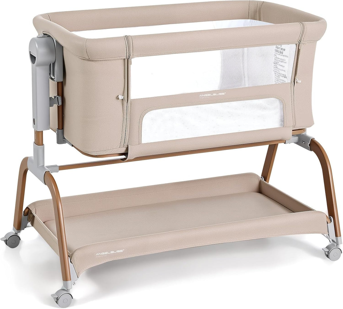 ANGELBLISS 3-in-1 Baby Bassinet, Rocking Bedside Bassinet, 6 Heights, Khaki