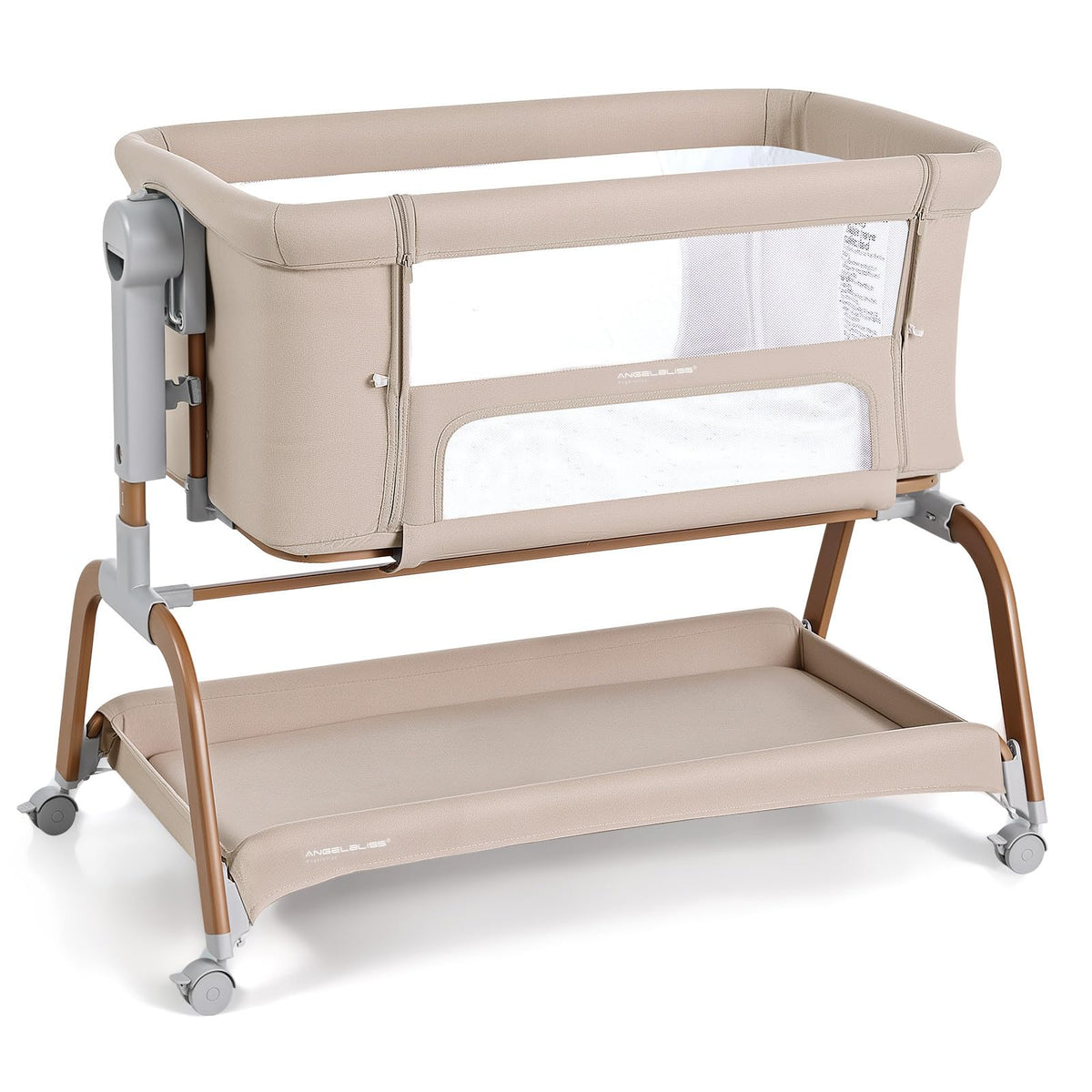 ANGELBLISS 3-in-1 Baby Bassinet, Rocking Bedside Bassinet, 6 Heights, Khaki