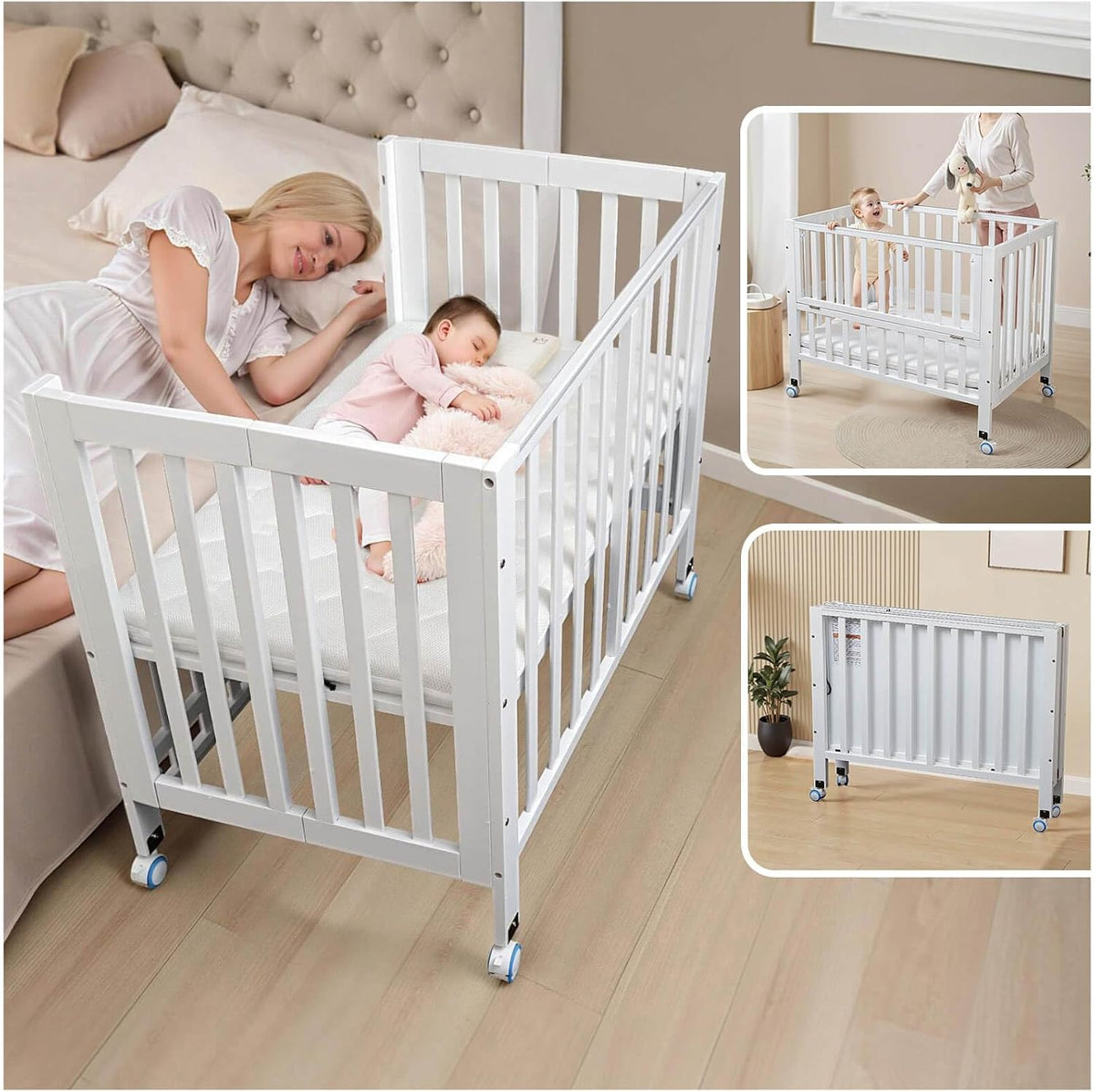 Flwrgirl Foldable Baby Bassinets Bedside Sleeper,4-in-1 Baby Crib