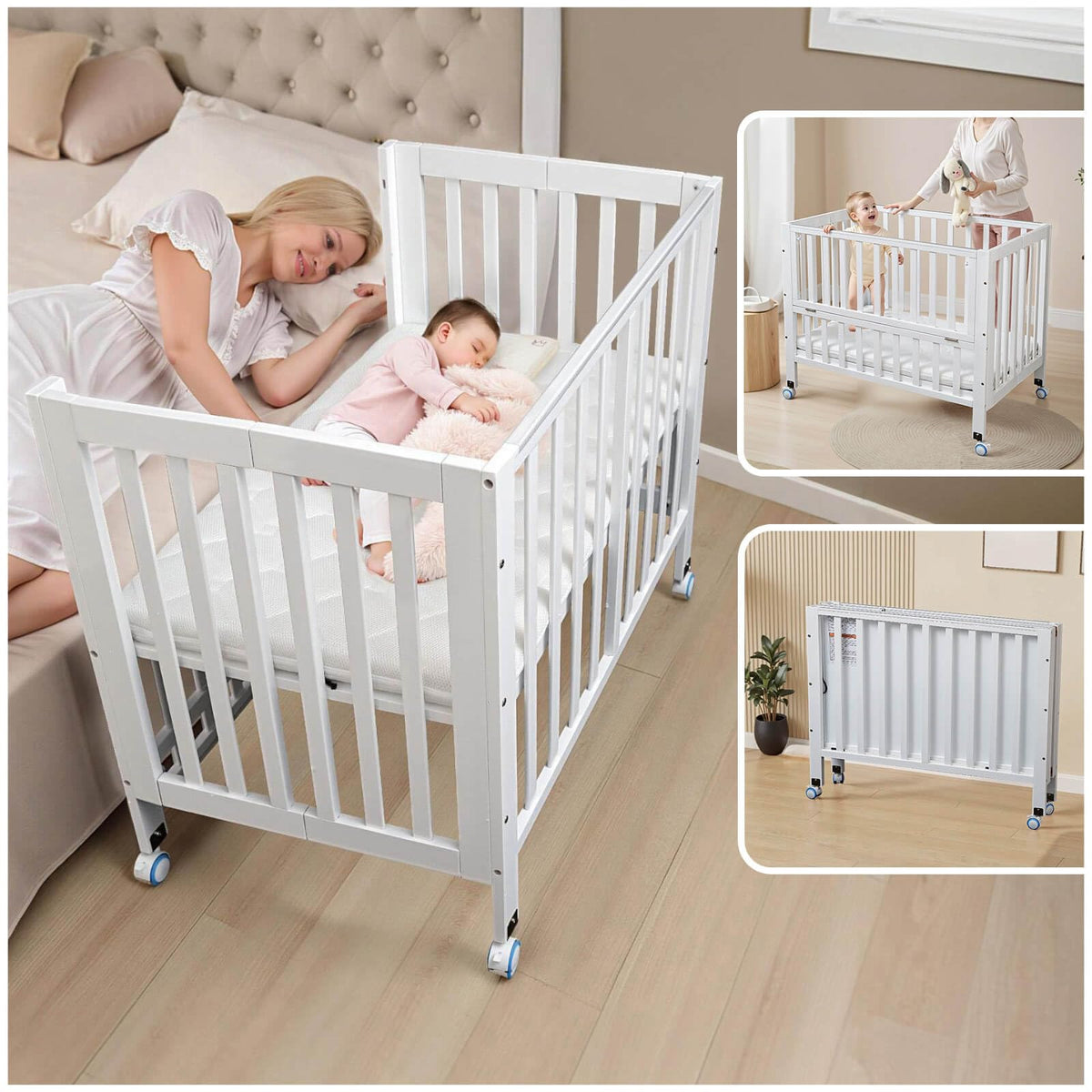 Flwrgirl Foldable Baby Bassinets Bedside Sleeper,4-in-1 Baby Crib