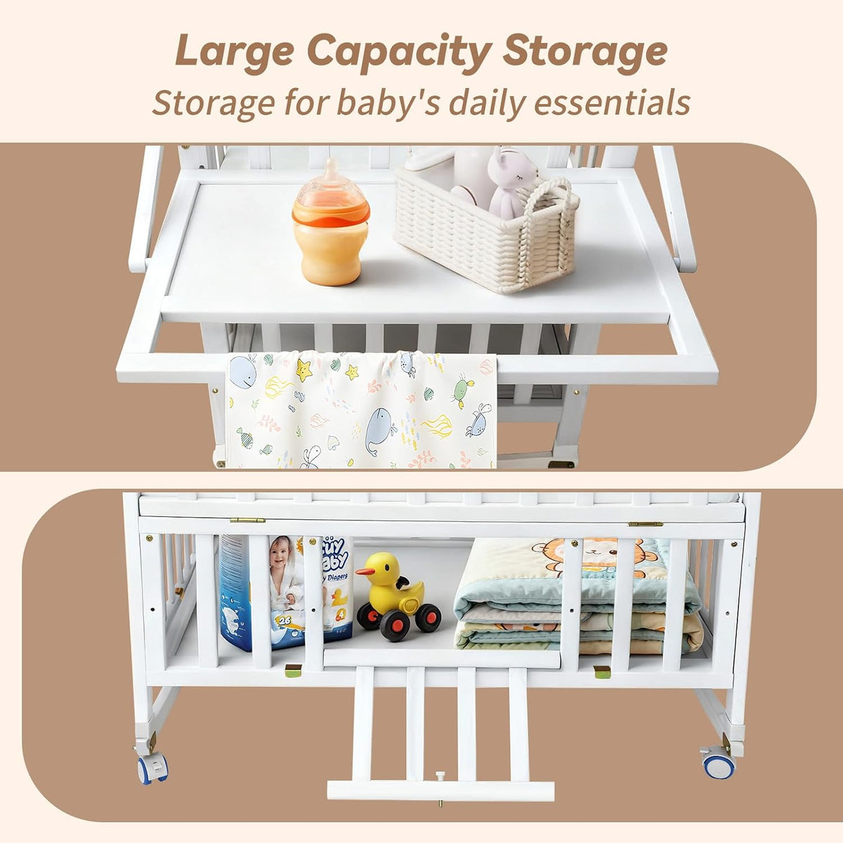 Flwrgirl Portable Mini Baby Crib,Cunas para Bebes with Shelf & Rack