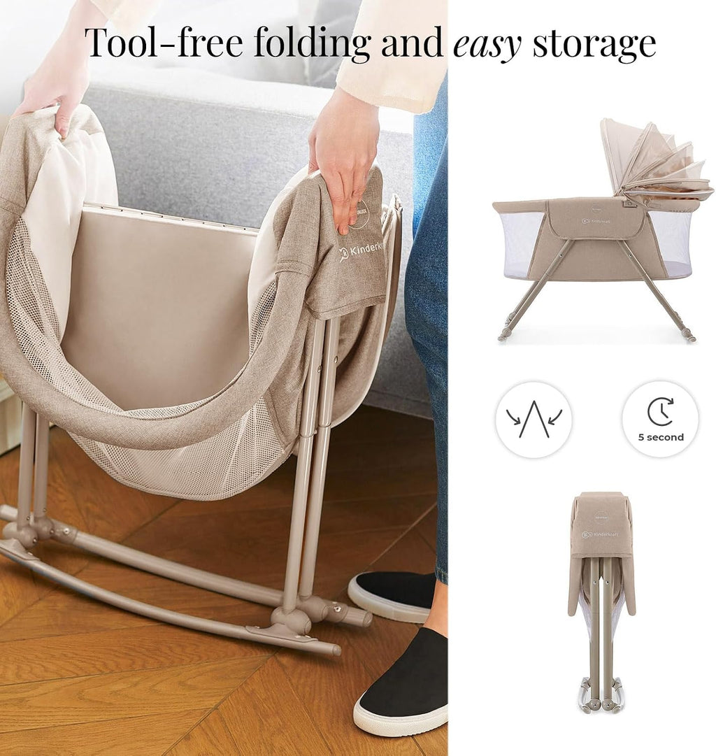 Kinderkraft LOVI Travel Bassinet for Baby, Beige