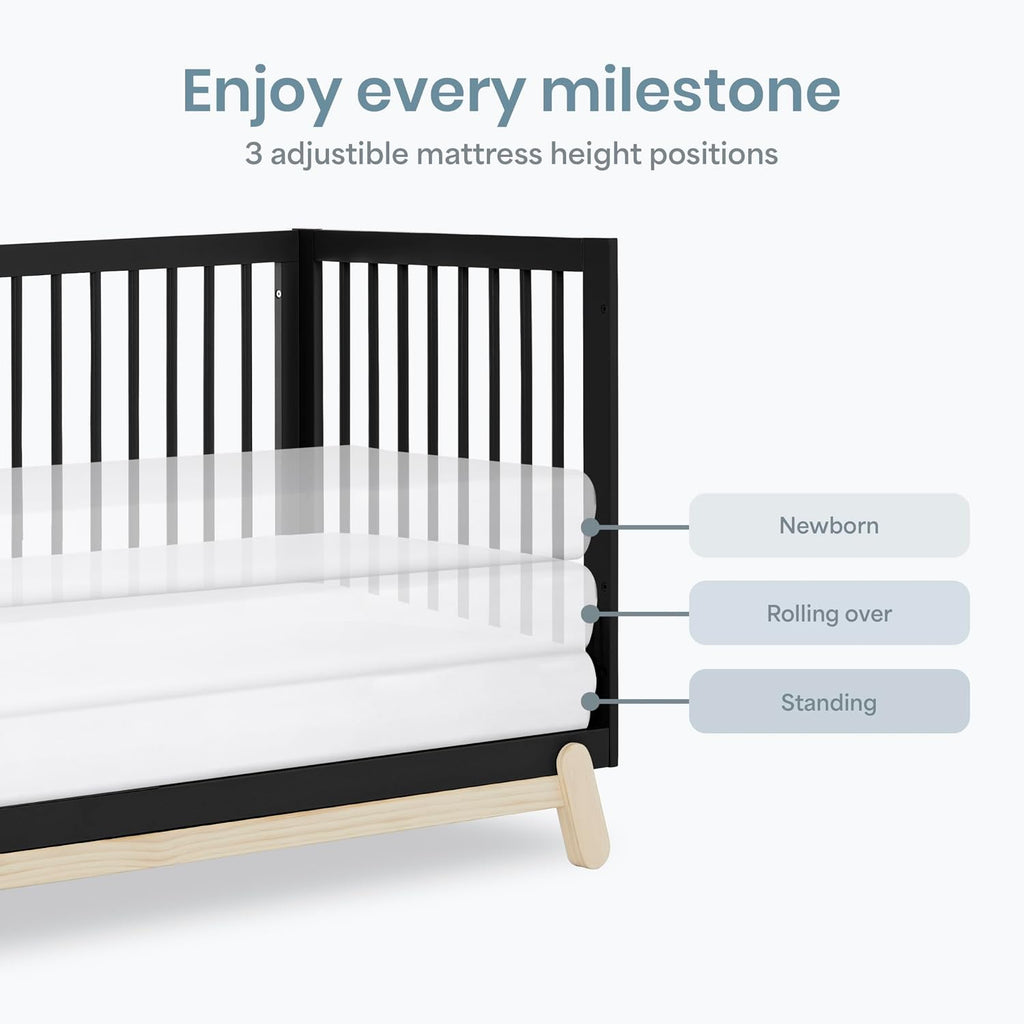 Dream On Me Hygge 5-in-1 Convertible Full-Size Baby Crib, Matte Black Oak
