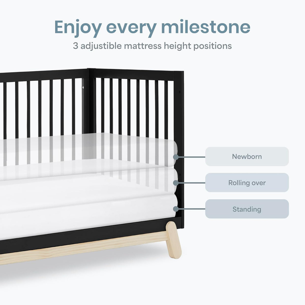 Dream On Me Hygge 5-in-1 Convertible Full-Size Baby Crib, Matte Black Oak