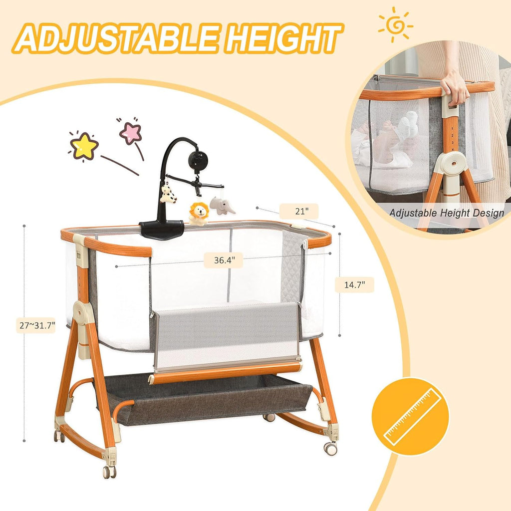 BLBBLBGDD 3 in 1 Bassinet, Baby Bassinets Bedside Sleeper with Musical Toy