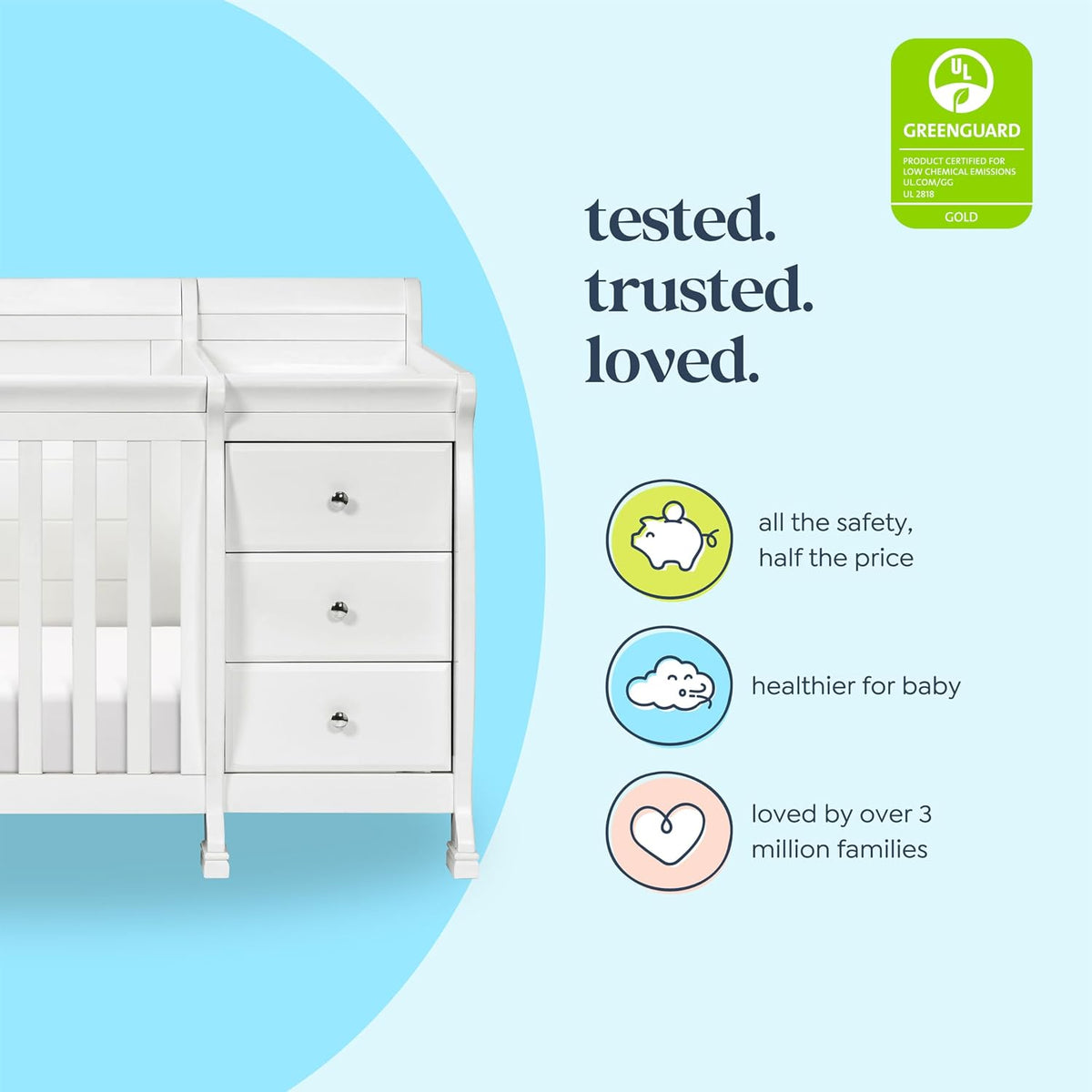 DaVinci Kalani 4-in-1 Convertible Crib and Changer Combo in White