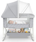 Baby Bassinet, 5 in 1 Bedside Bassinets for Baby, Bassinet Bedside Sleeper with Wheels, Mosquito Net, Adjustable Height, Easy Folding & Storage Basket