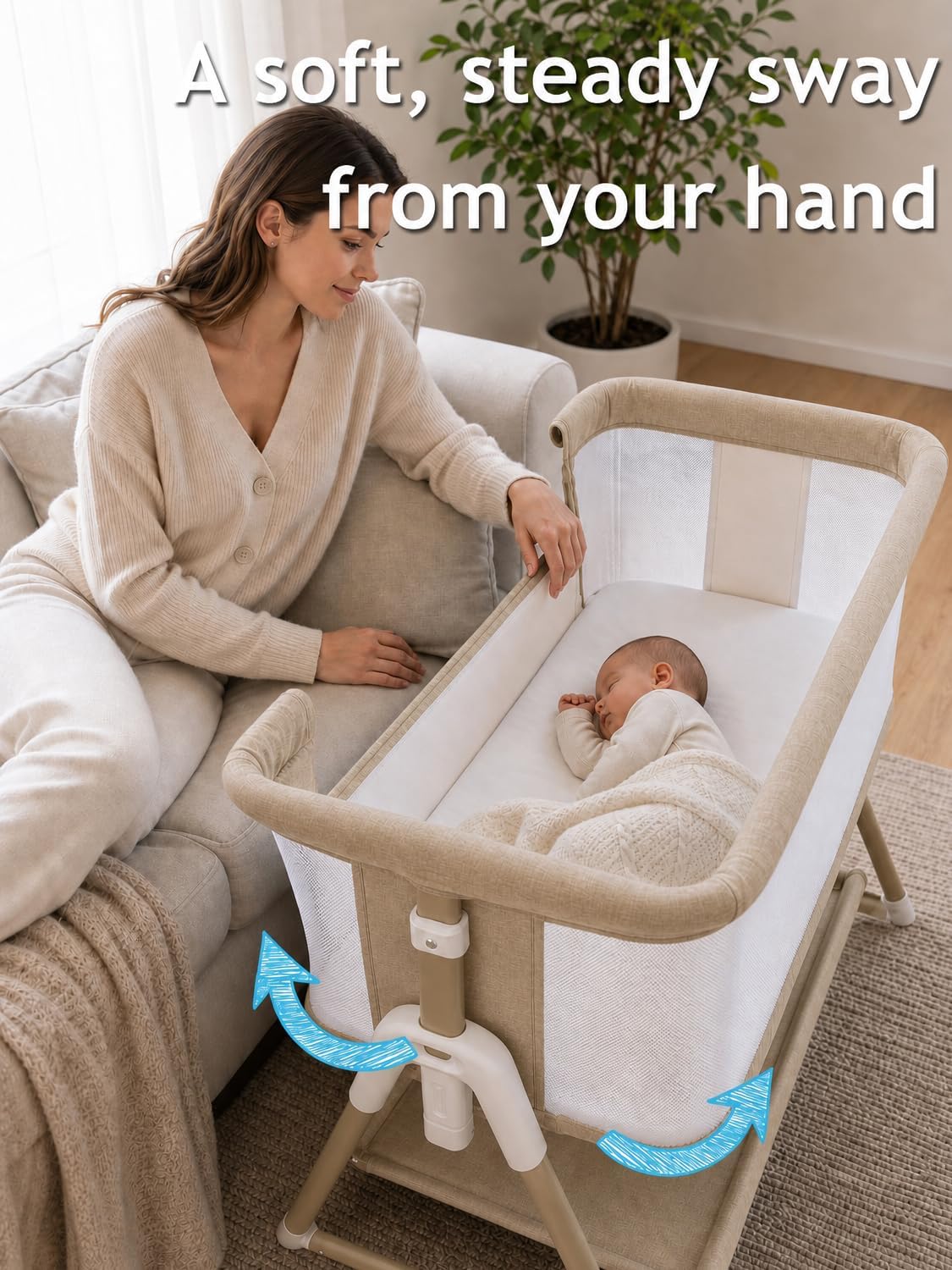 Baby Bassinet Bedside Sleeper, 3-in-1 Rocking & Rolling Crib