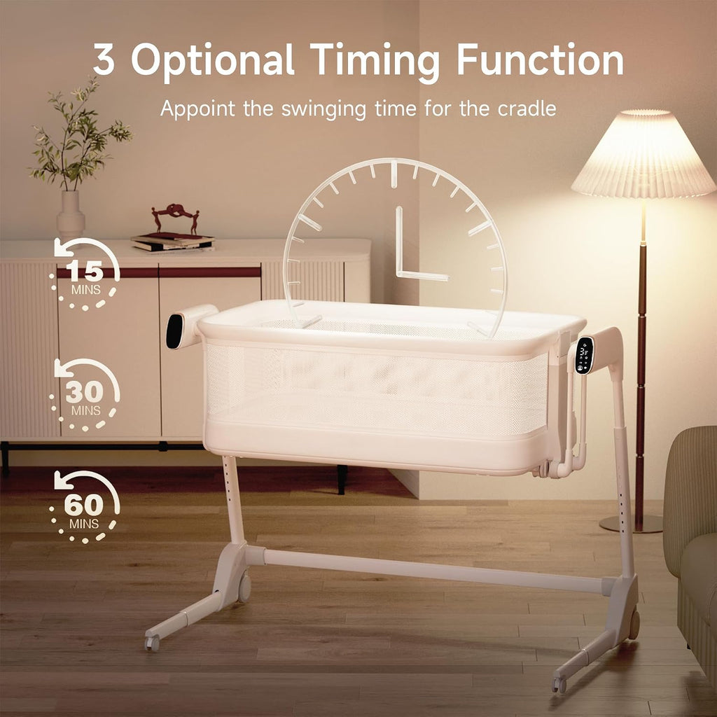 Maydolly Smart Baby Bassinet, Automatic Rocking Bassinet for Baby, White