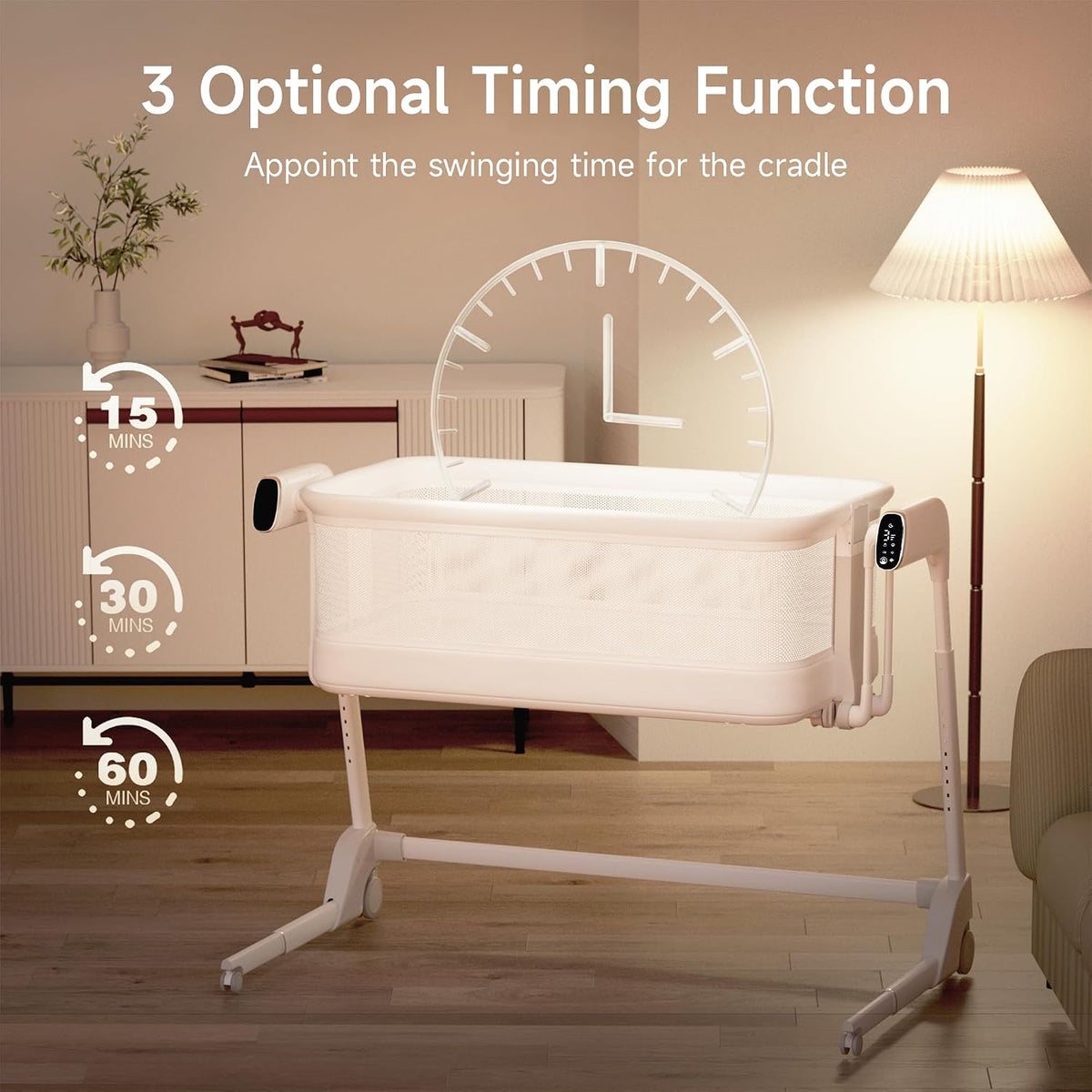Maydolly Smart Baby Bassinet, Automatic Rocking Bassinet for Baby, White