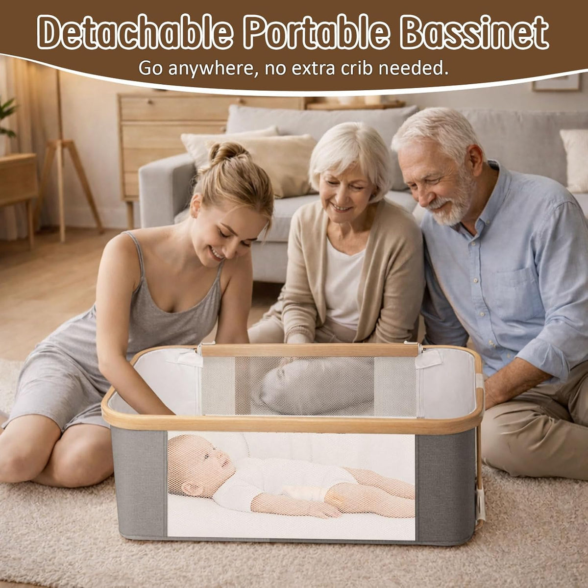 Rocking Baby Bassinet Bedside Sleeper, Detachable Portable Bassinet