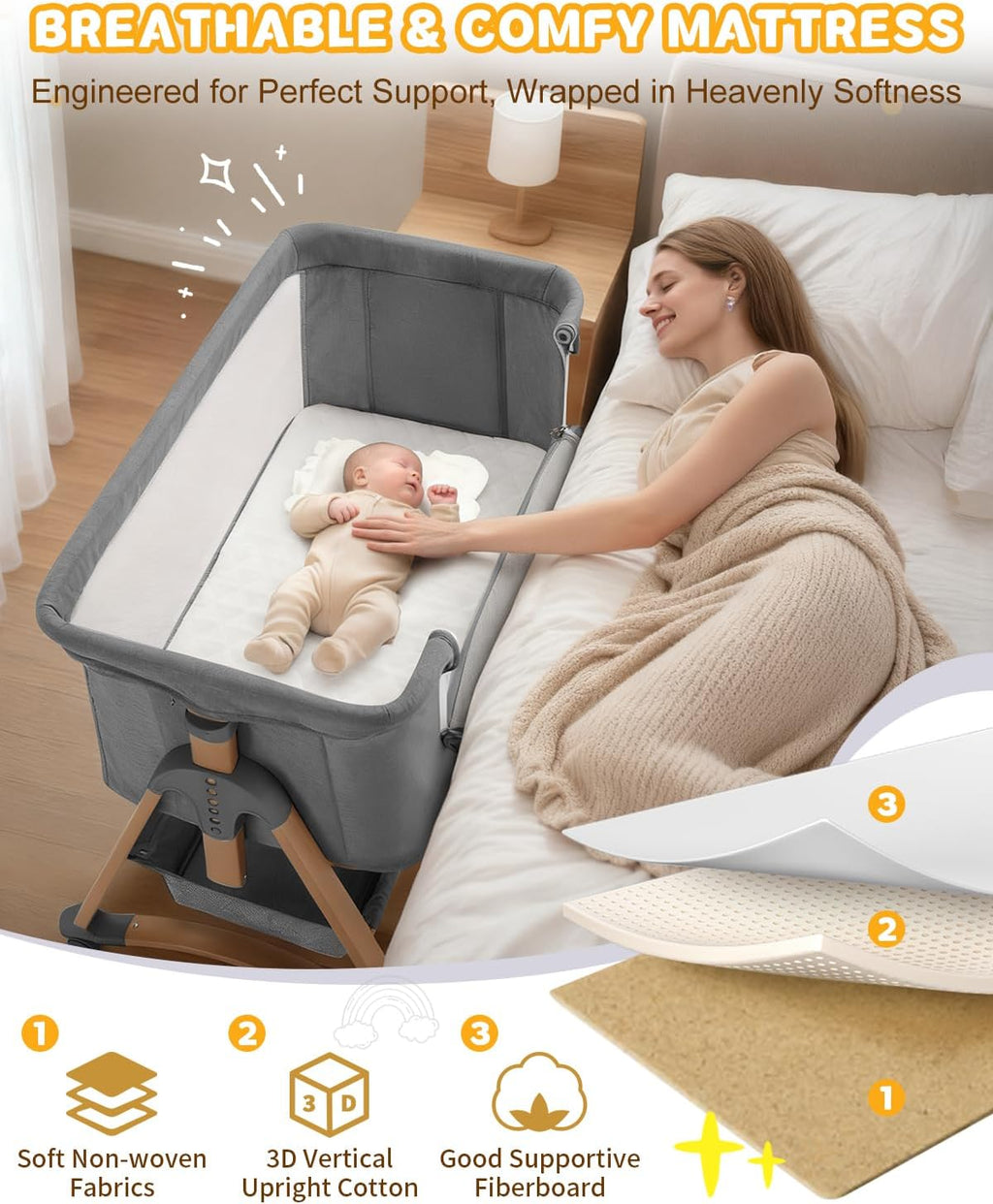 5 in 1 Baby Bedside Bassinet | Rocking Bassinet Bedside Sleeper