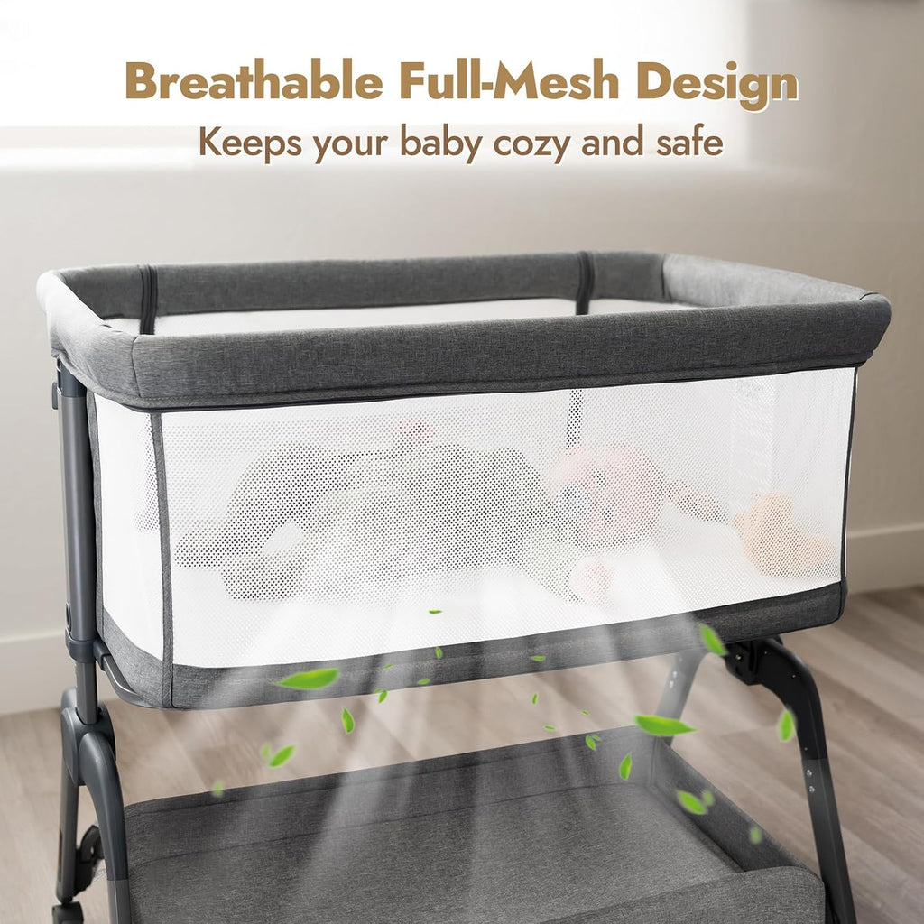 Papablic Baby Bassinet Bedside Sleeper with 6 Height Settings for Newborn