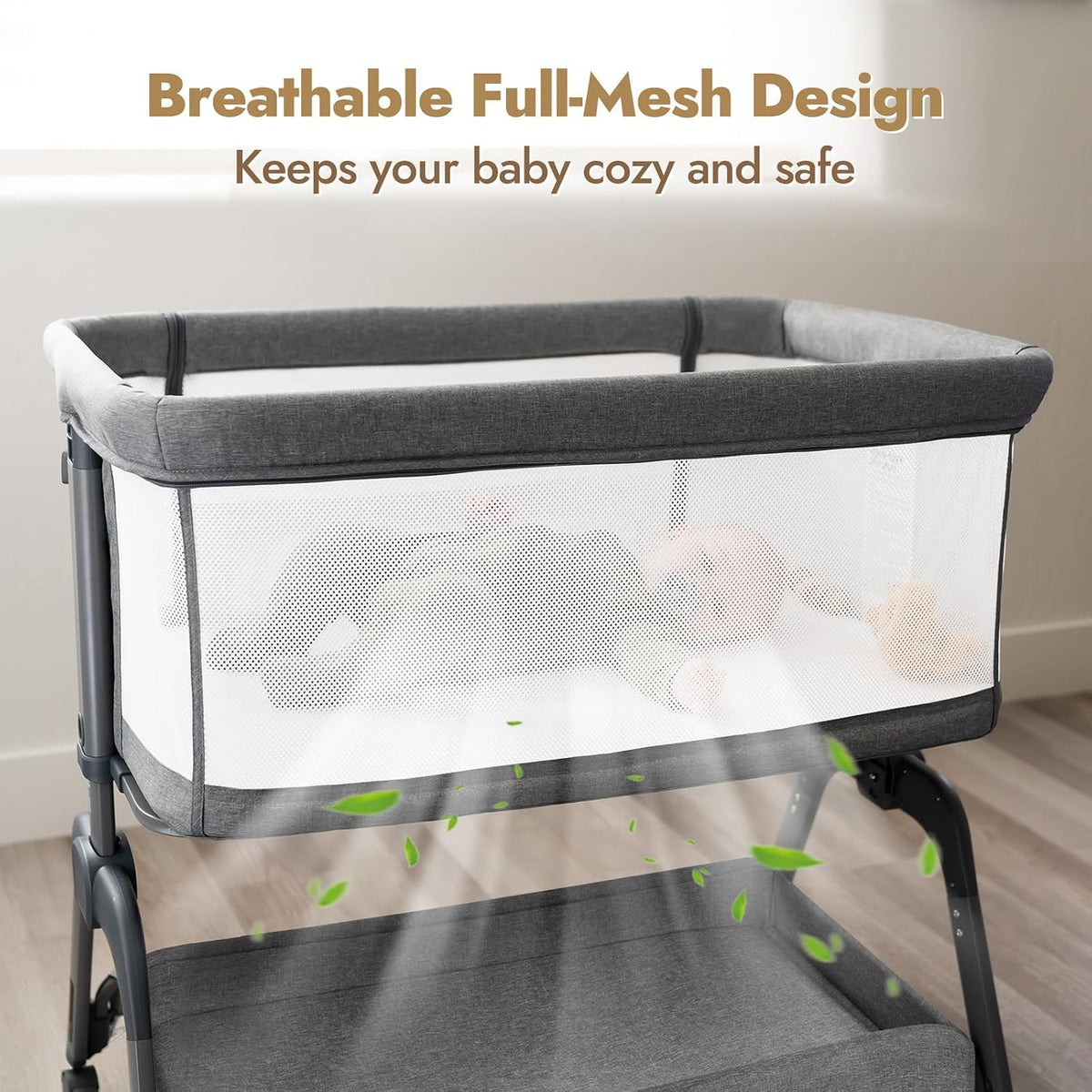 Papablic Baby Bassinet Bedside Sleeper with 6 Height Settings for Newborn